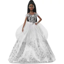 2021 Holiday Doll, Brunette Braided Hair in Silver Gown