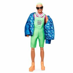Fully Poseable Fashion Doll with Neon Hair, Neon Overalls & Puffer Jacket