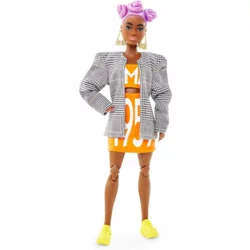Fully Poseable Fashion Doll Lilac Hair, Matching Logo Top and Skirt with Blazer