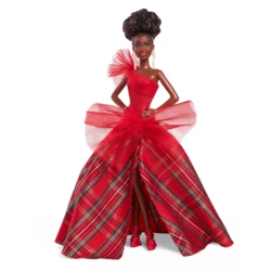 2024 Holiday, Black Hair with Plaid Gown