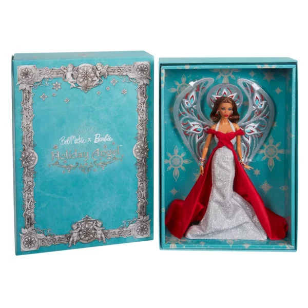 Barbie Bob Mackie, 2023 Angel in Shimmering Silver and Red Gown, Holiday Angel