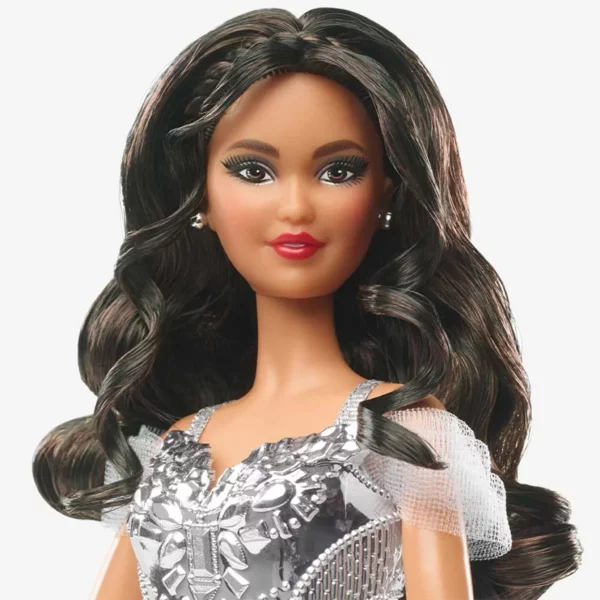 Barbie 2021 Holiday Doll, Brunette Hair in Silver Gown, 2021 Holiday Barbie