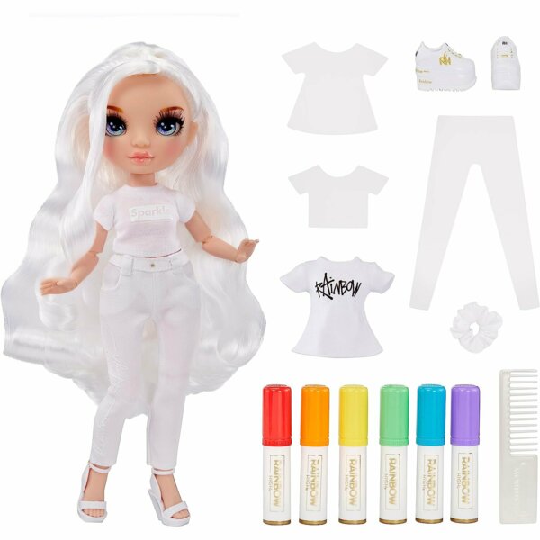 Rainbow High DIY Fashion Doll with Blue Eyes, Straight Hair, Bonus Top & Shoes, Color & Create