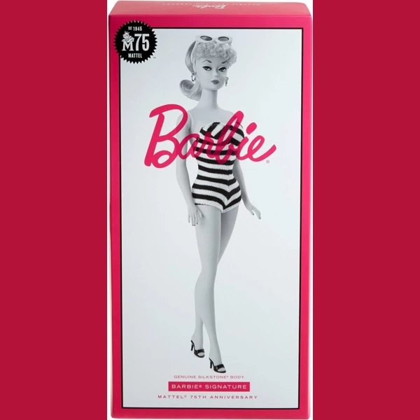 Barbie Original 1959 Doll, 75th Anniversary Reproduction in Black and White Swimsuit, Silkstone