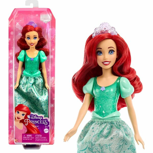 Disney Ariel Fashion Doll, New for 2023, Sparkling Look with Red Hair, Blue Eyes & Tiara Accessory, The Disney Princess