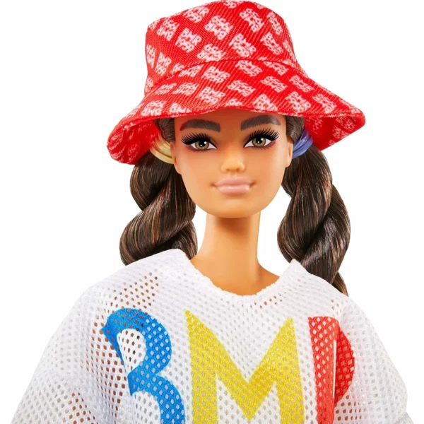 Barbie Fully Poseable Fashion Doll Mesh T-Shirt, Plaid Joggers and Bucket Hat, BMR1959