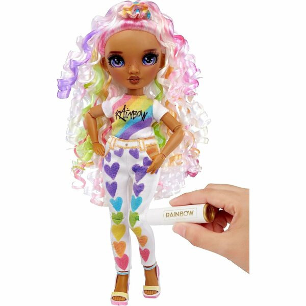 Rainbow High DIY Fashion Doll with Purple Eyes, Curly Hair, Bonus Top & Shoes, Color & Create