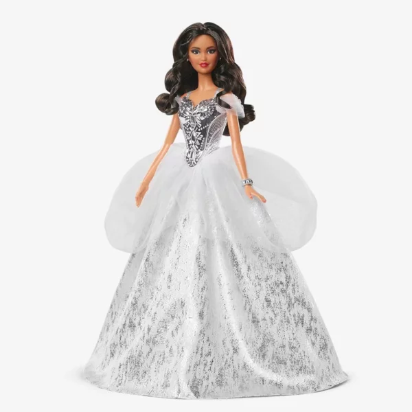 Barbie 2021 Holiday Doll, Brunette Hair in Silver Gown, 2021 Holiday Barbie